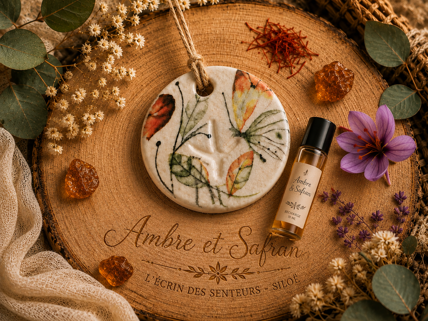 Médaillon parfumé - Papillons d'automne - L' empreinte au bout du monde - Fabrication artisanale SILOË
