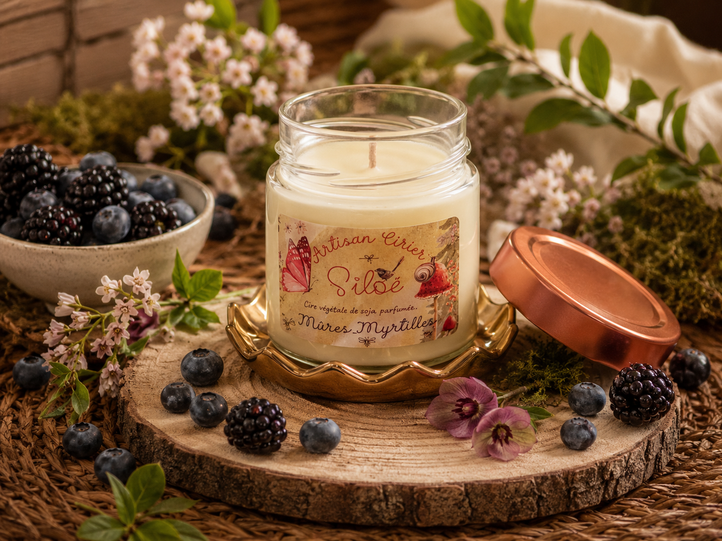 Bougie parfumée Mûres & Myrtilles 190 g – Siloë | Fabrication artisanale