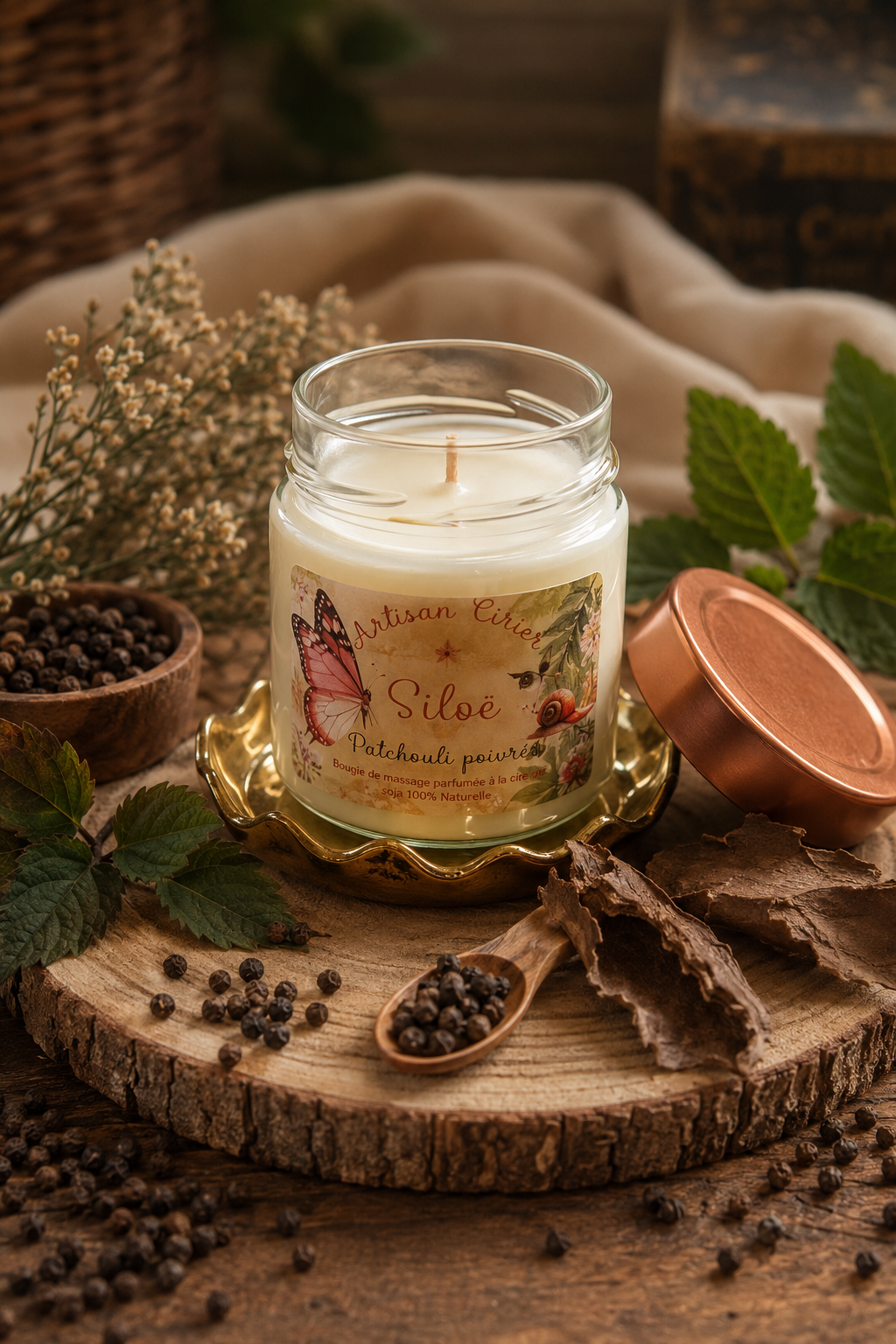 Bougie parfumée Patchouli Poivré – SILOË | Fabrication artisanale